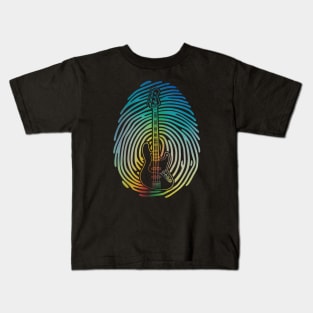 Fingerprint Bass Guitar Outline Colorful Theme Kids T-Shirt